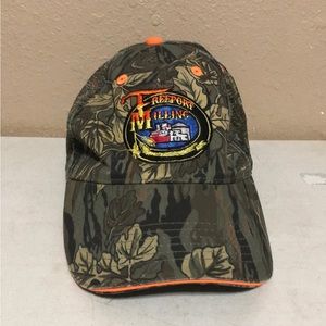 Freeport Milling Camo Orange Mesh Trucker Strapback Hat Cap Adjustable